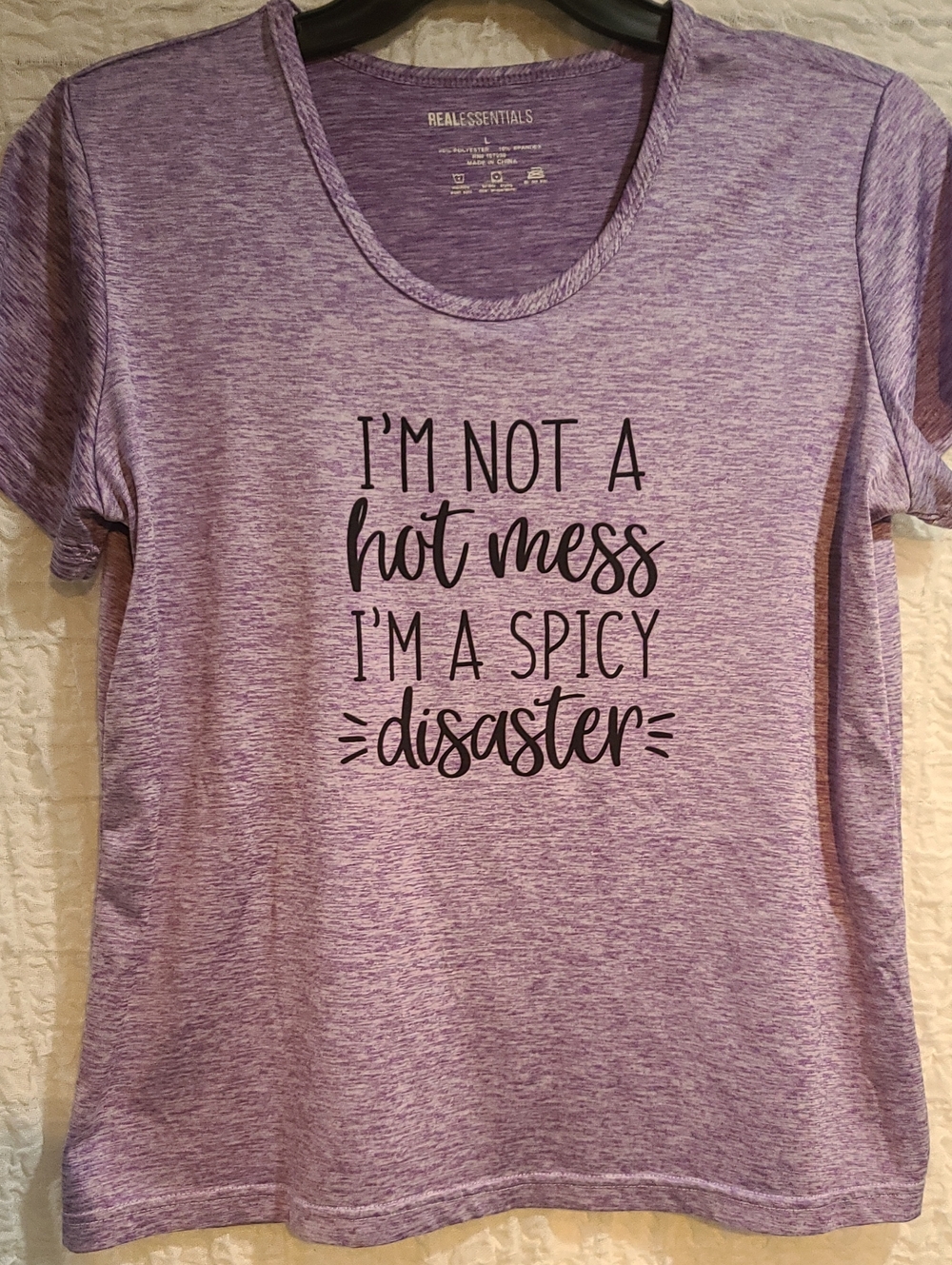 Spicy Hot Mess Purple Heather Short-Sleeve Graphic Tee Stretchy PTP 23